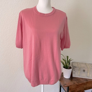 Peter Hahn Wool Short Sleeve Sweater US Large dusty Pink‎ Solid Knit